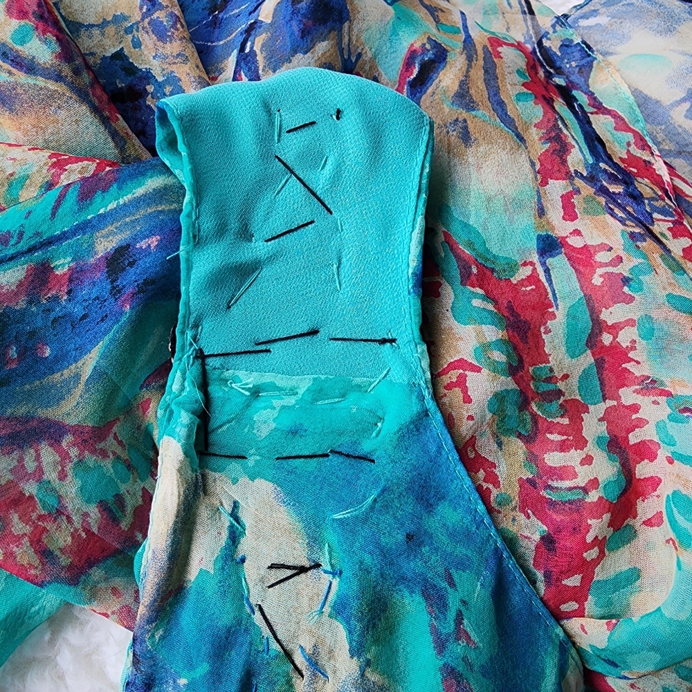 EUC  100% SILK TURQUOISE MAXI DRESS WITH JEWEL EMBELLISHMENTS - SIZE SMALL - Picture 7 of 10